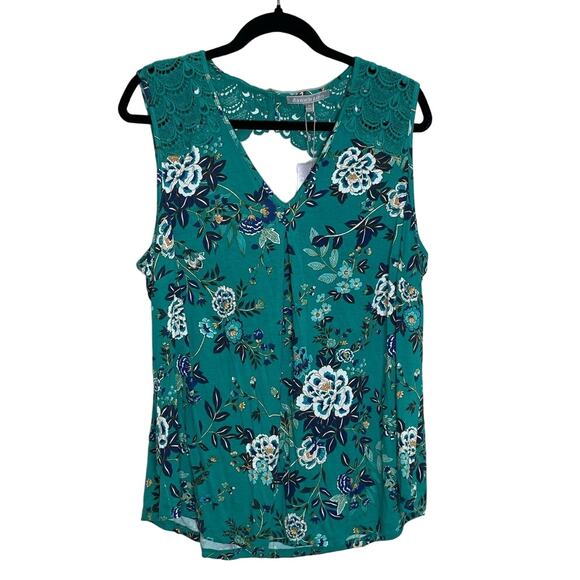 Daniel Rainn Green Floral Lace Tunic V-Neck Tank Top - 2X - Picture 2 of 4